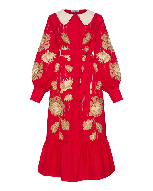 Adele Red Dress with a collar FOBERINI