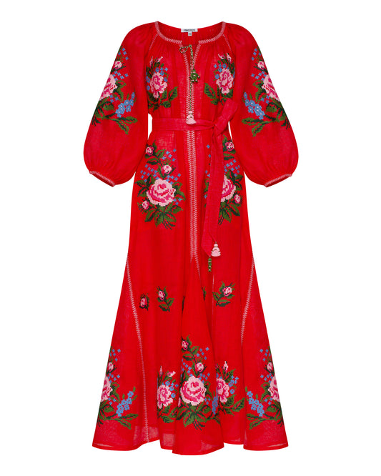 Evelina Red Maxi Dress FOBERINI