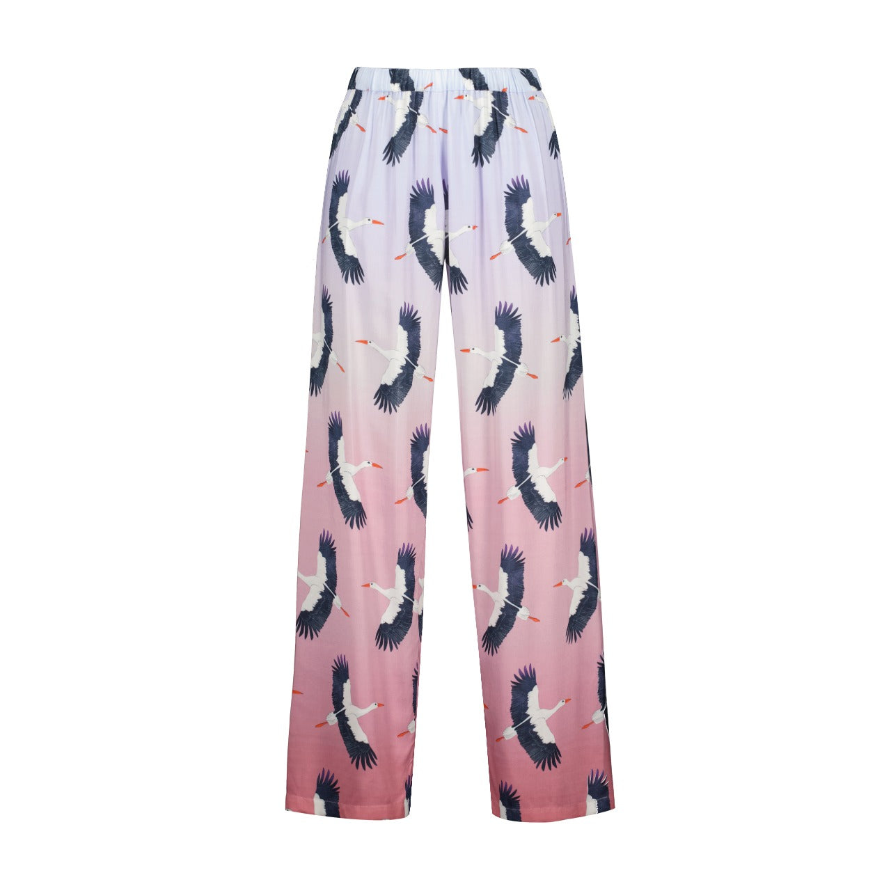 Silk Long Pajamas Set with Handcrafted Pattern Storks OLIZ