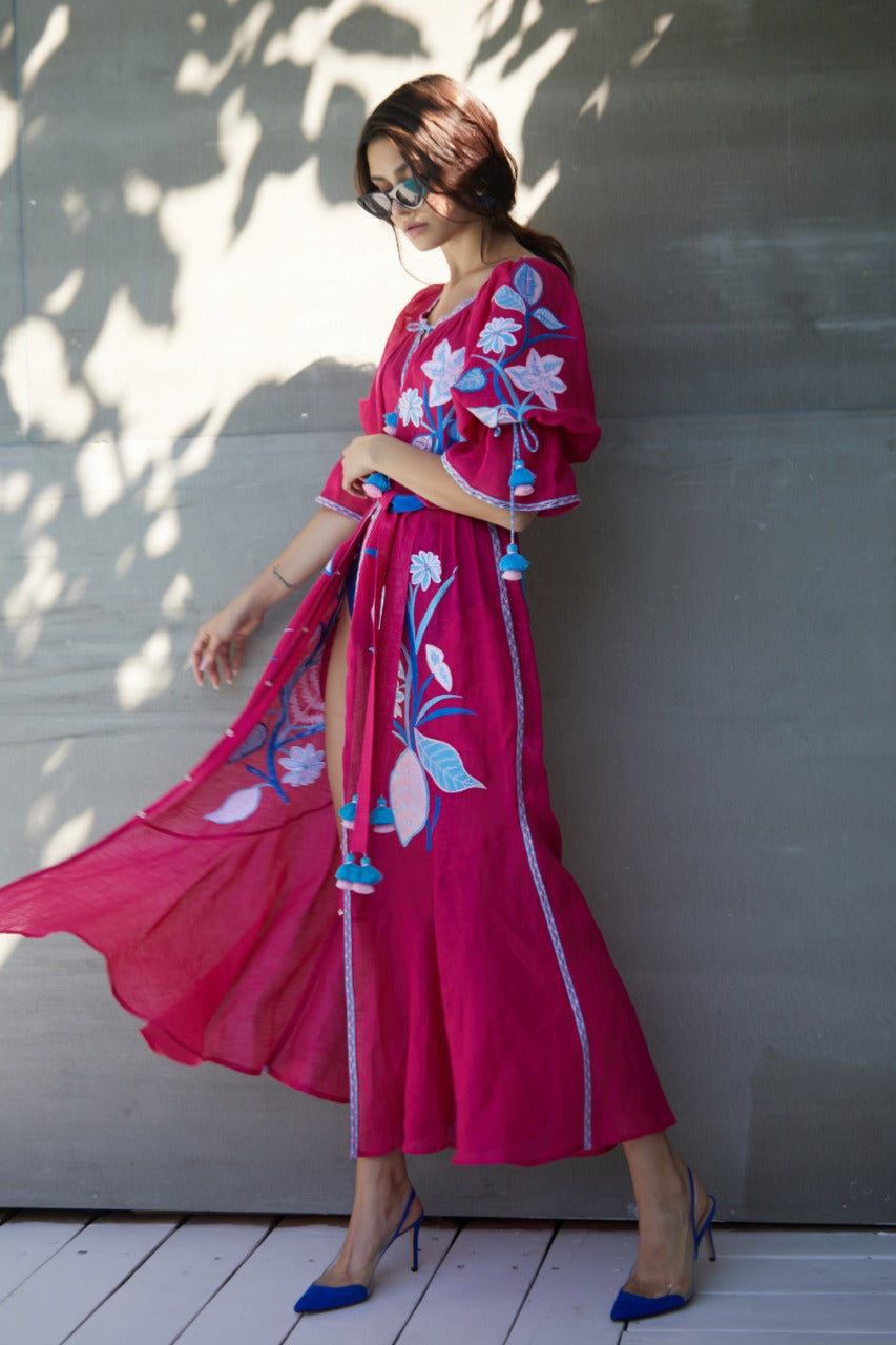 Fuchsia maxi dress sales with sleeves