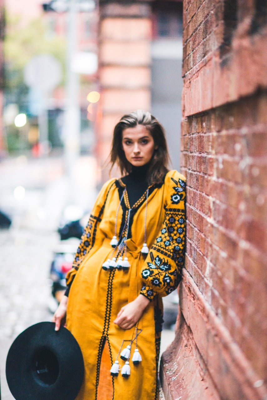 Gold Mustard Midi Dress FOBERINI XS-S / Mustard Gold Mustard Midi Dress FOBERINI XS-S / Mustard