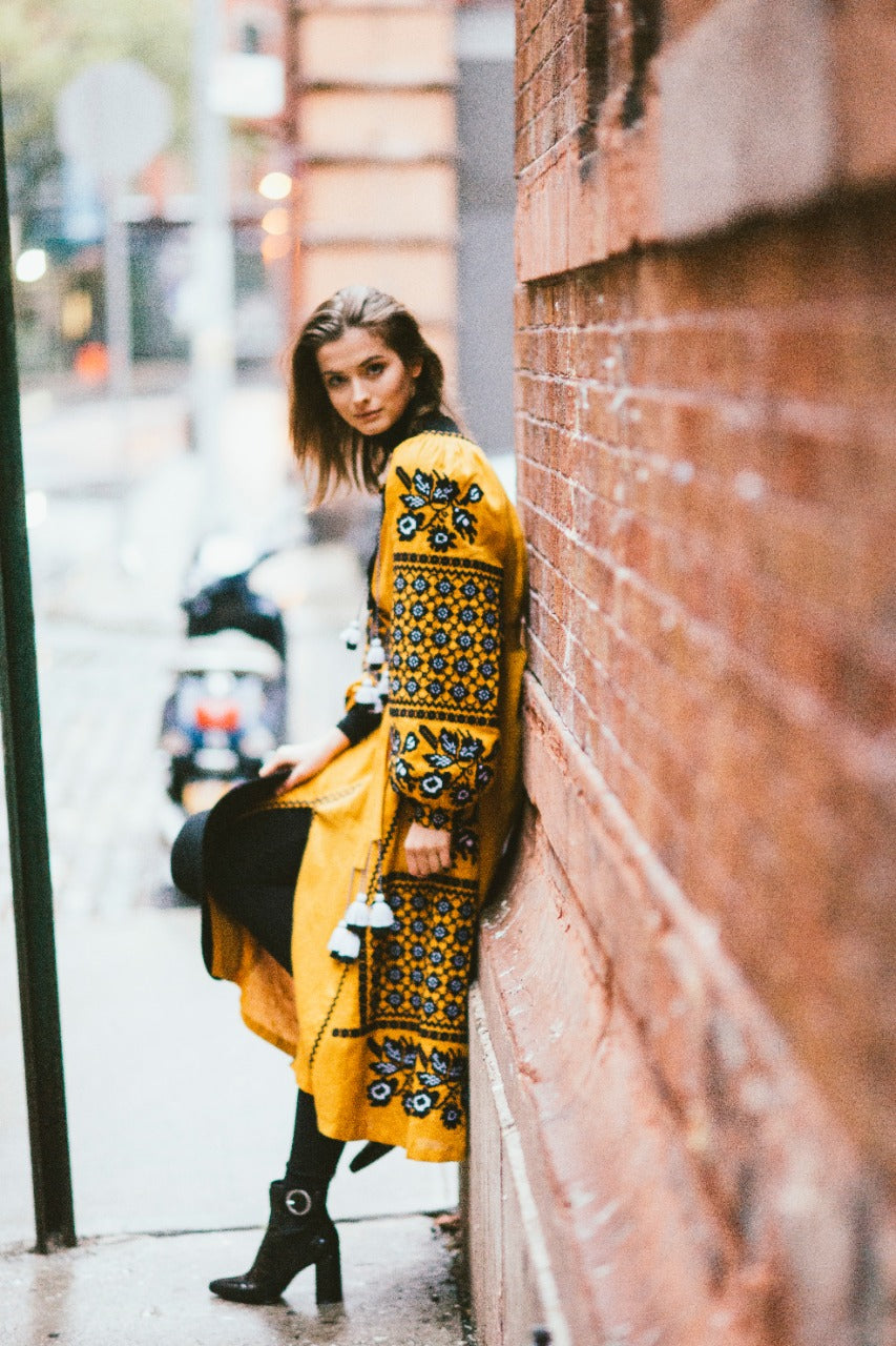 mustard midi dress Mustard Yellow Midi Dress - Jacquard Dress - Tie-Strap Dress