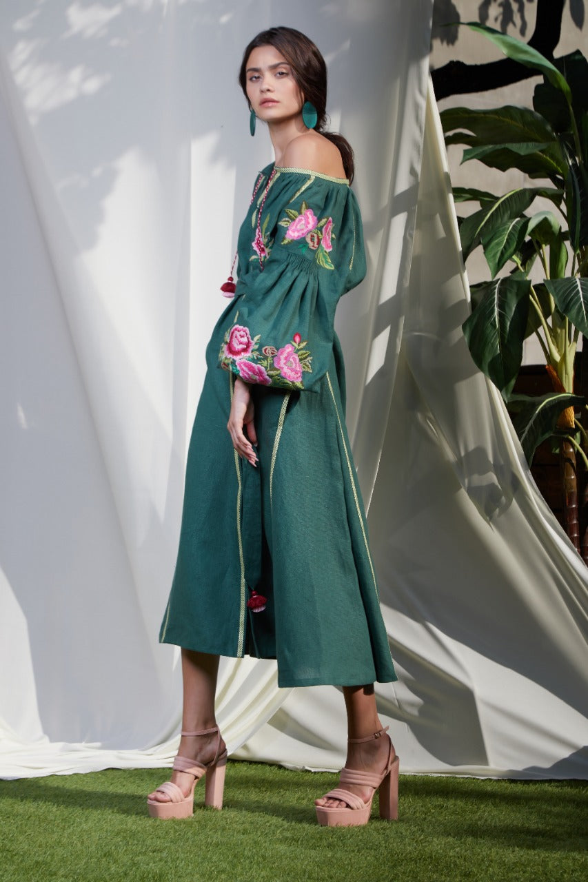 Flora Green Midi Dress FOBERINI