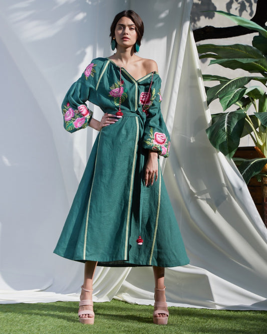 Flora Green Midi Dress FOBERINI